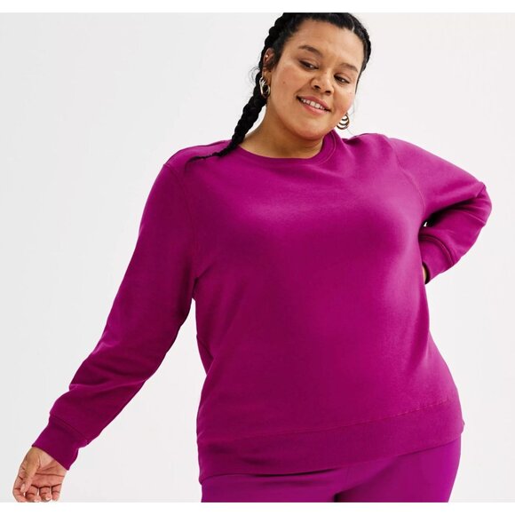Plus Size 3X Tek Gear Ultrasoft Fleece Crewneck Berry Sweatshirt NWT - Picture 1 of 2